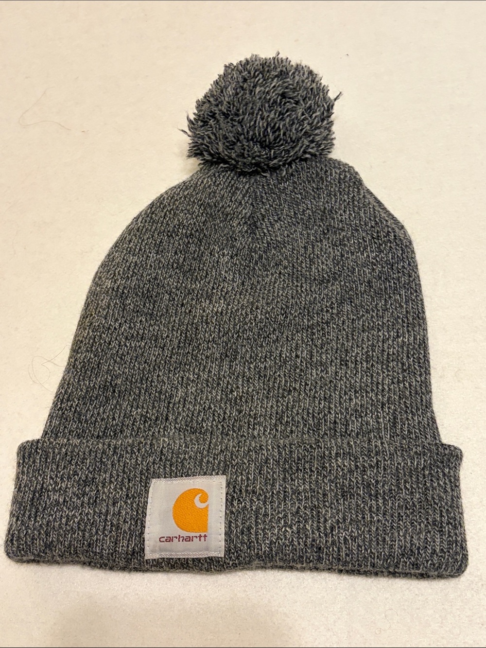 Carhartt gray beanie with pom-pom